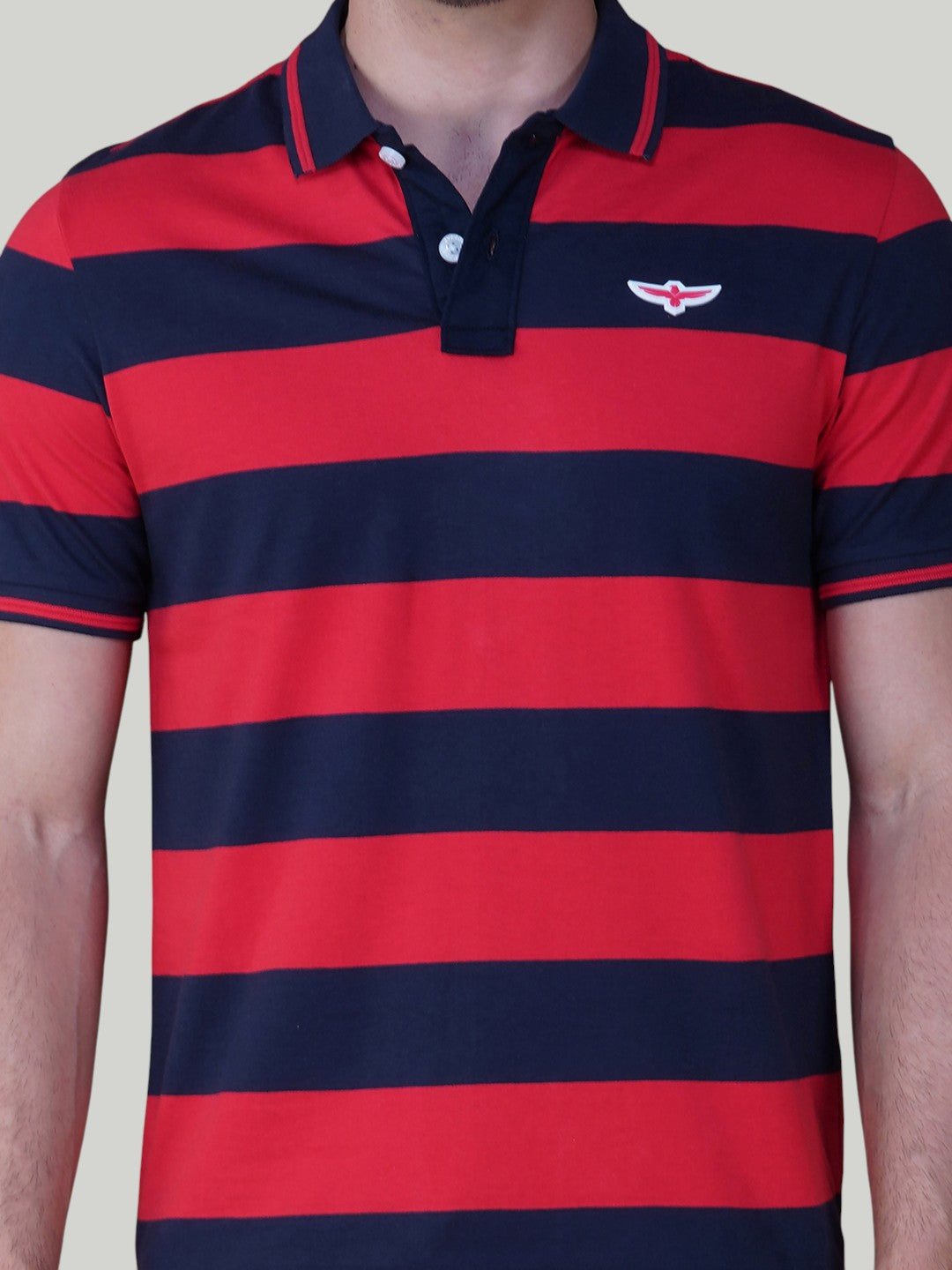 Navy & Red Premium Pique Cotton Stripe Polo – Euro Fit (AST 005)