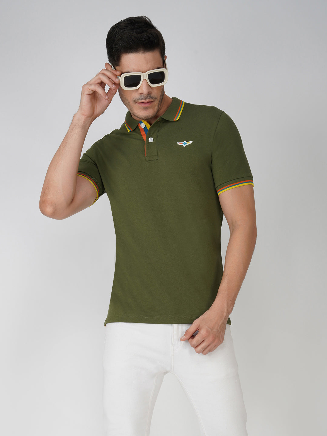 Olive Green Tipping Polo Pose view