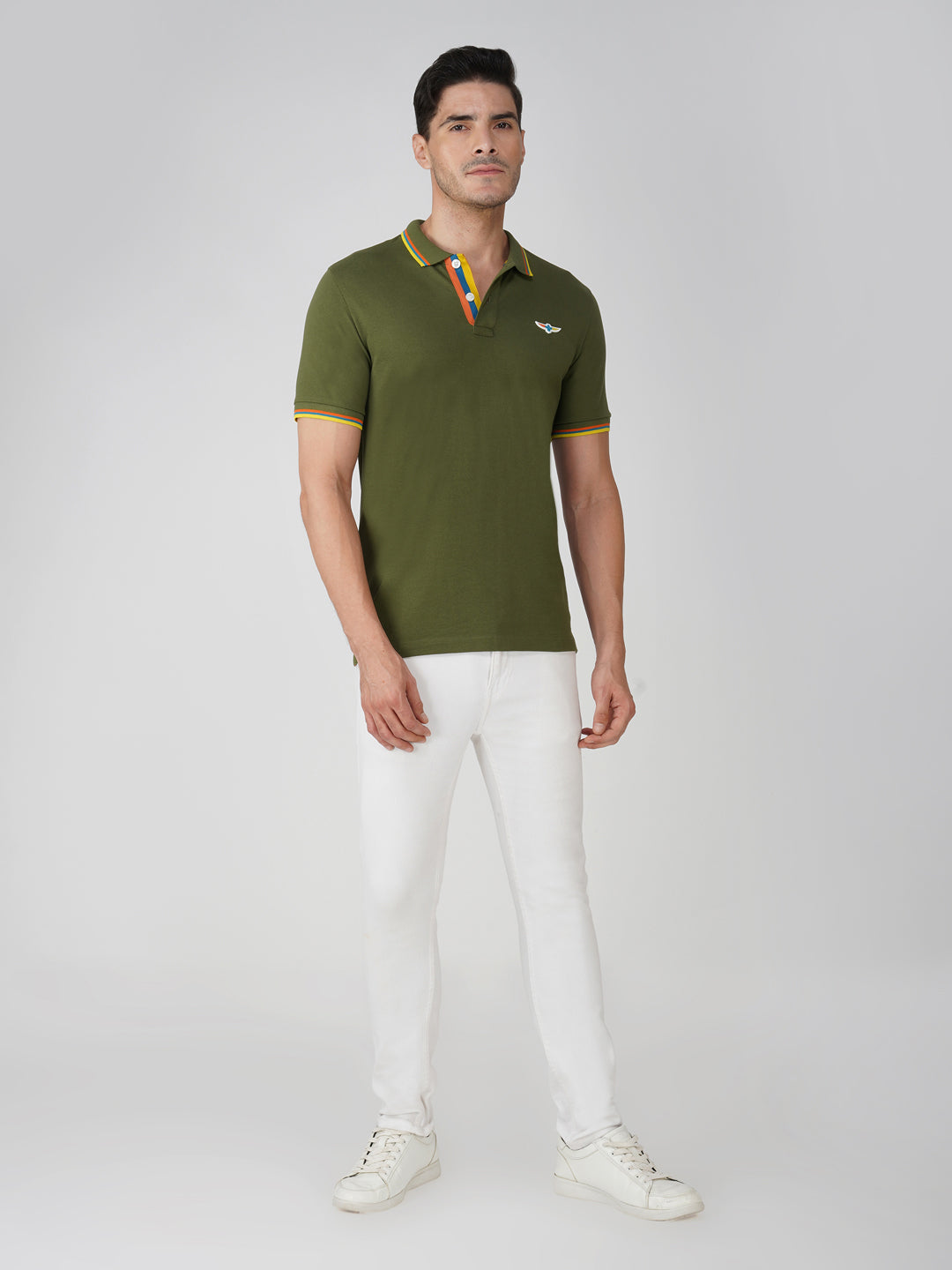 Olive Green Tipping Polo full view image