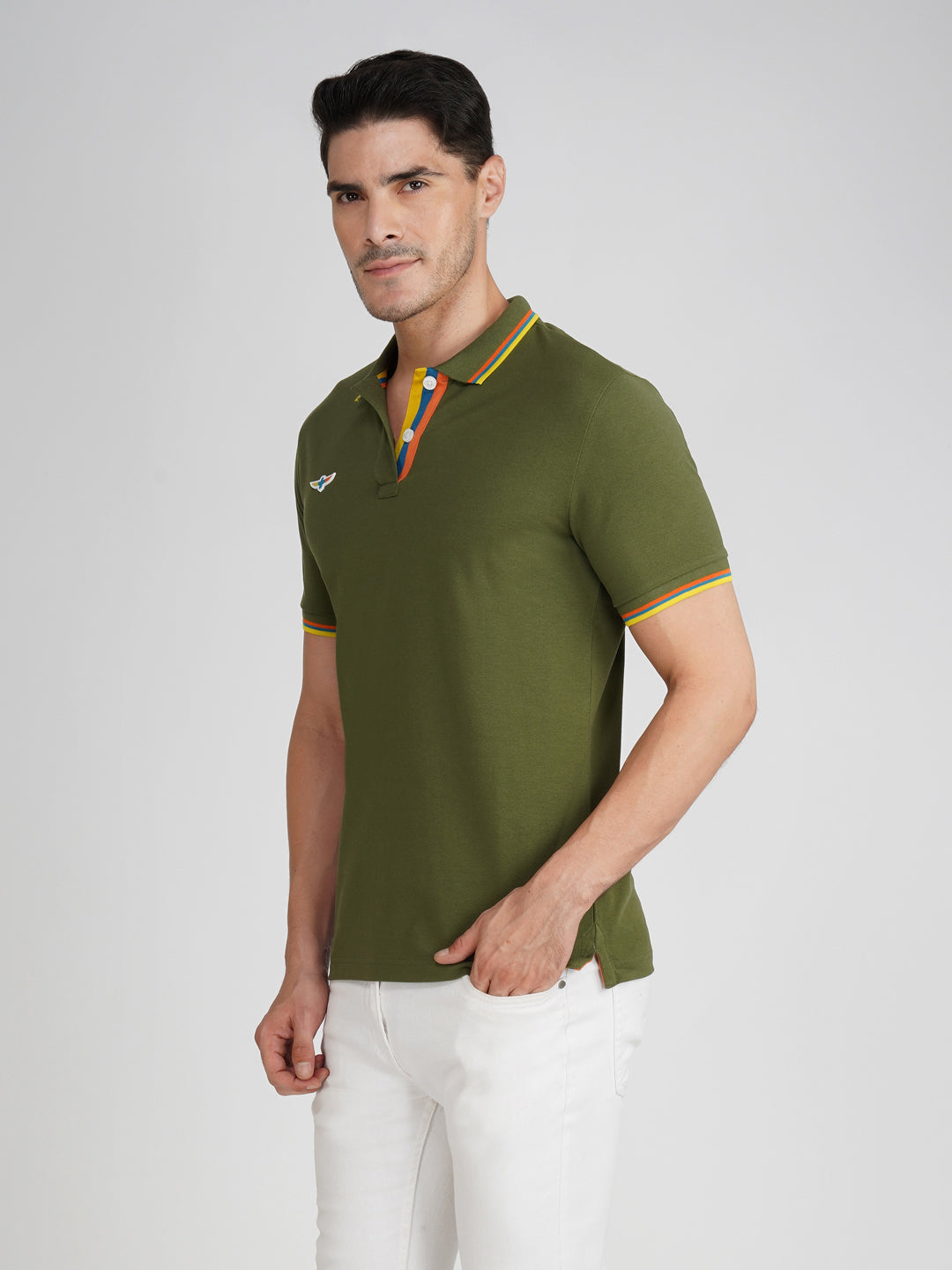 Olive Green Tipping Polo left view image