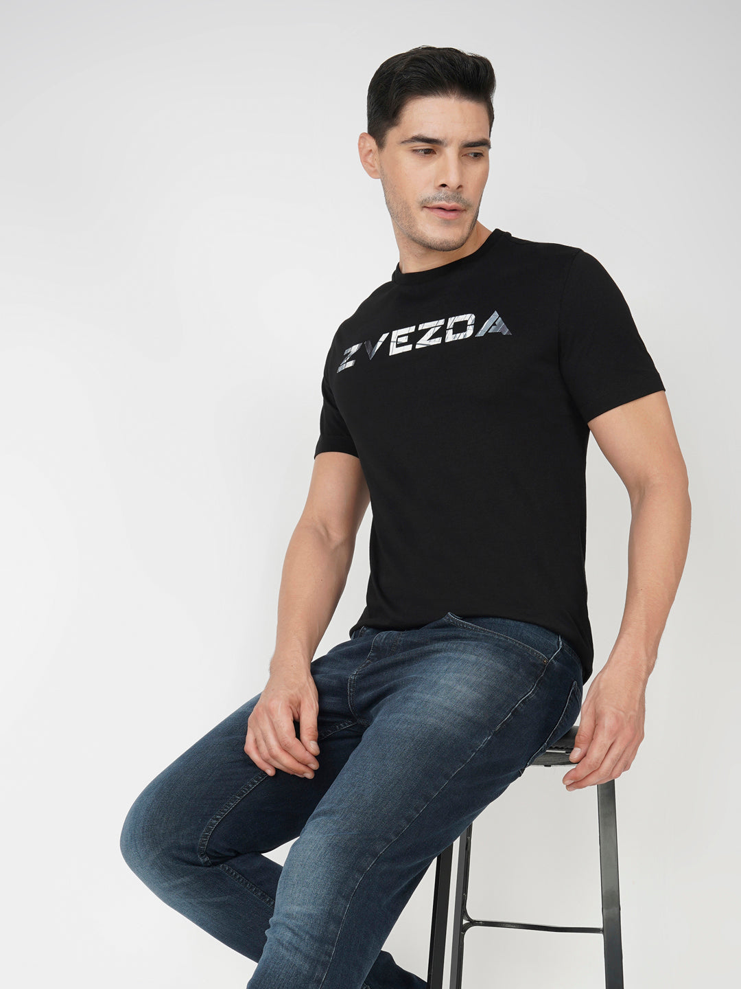 Black Cotton Jersey HD Print T-Shirt - Euro Fit (BRT-015B)