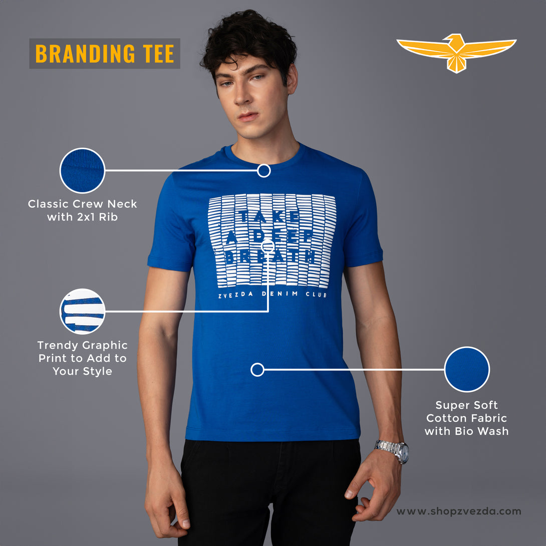 MEDIUM BLUE BRANDING T-SHIRT DETAILS VIEW