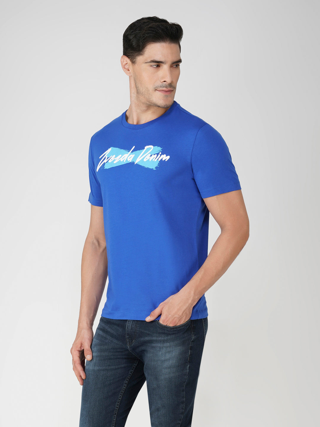 Blue Cotton Jersey HD Print T-Shirt - Euro Fit (BRT-016C)