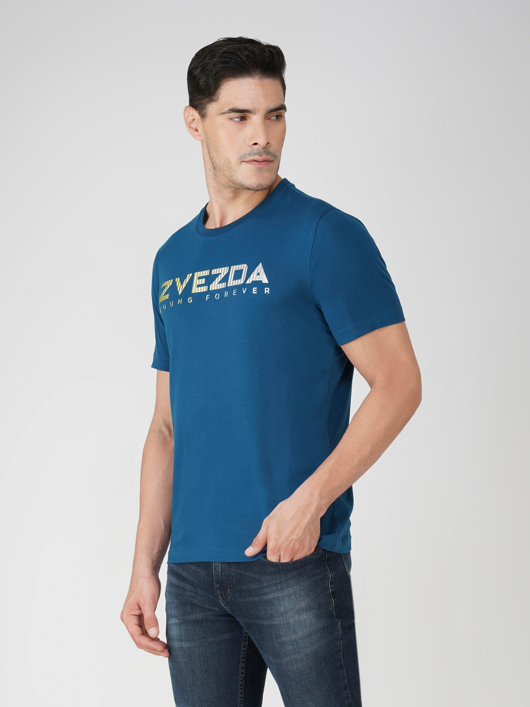 Petrol Blue Cotton Jersey HD Print T-Shirt - Euro Fit (BRT-009A)