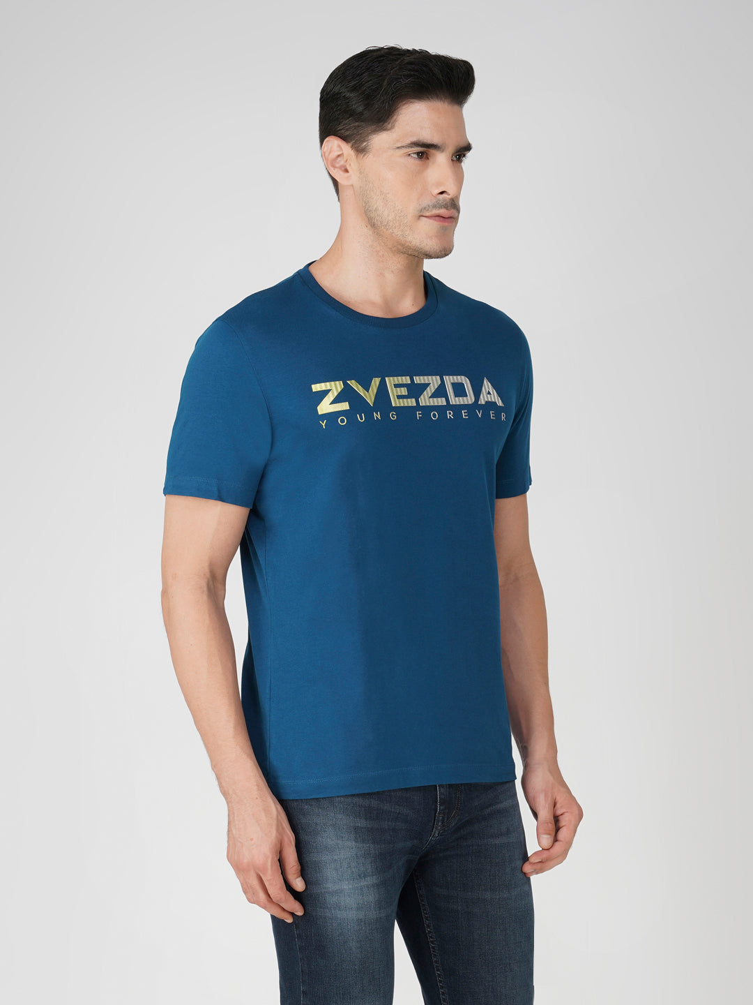 Petrol Blue Cotton Jersey HD Print T-Shirt - Euro Fit (BRT-009A)