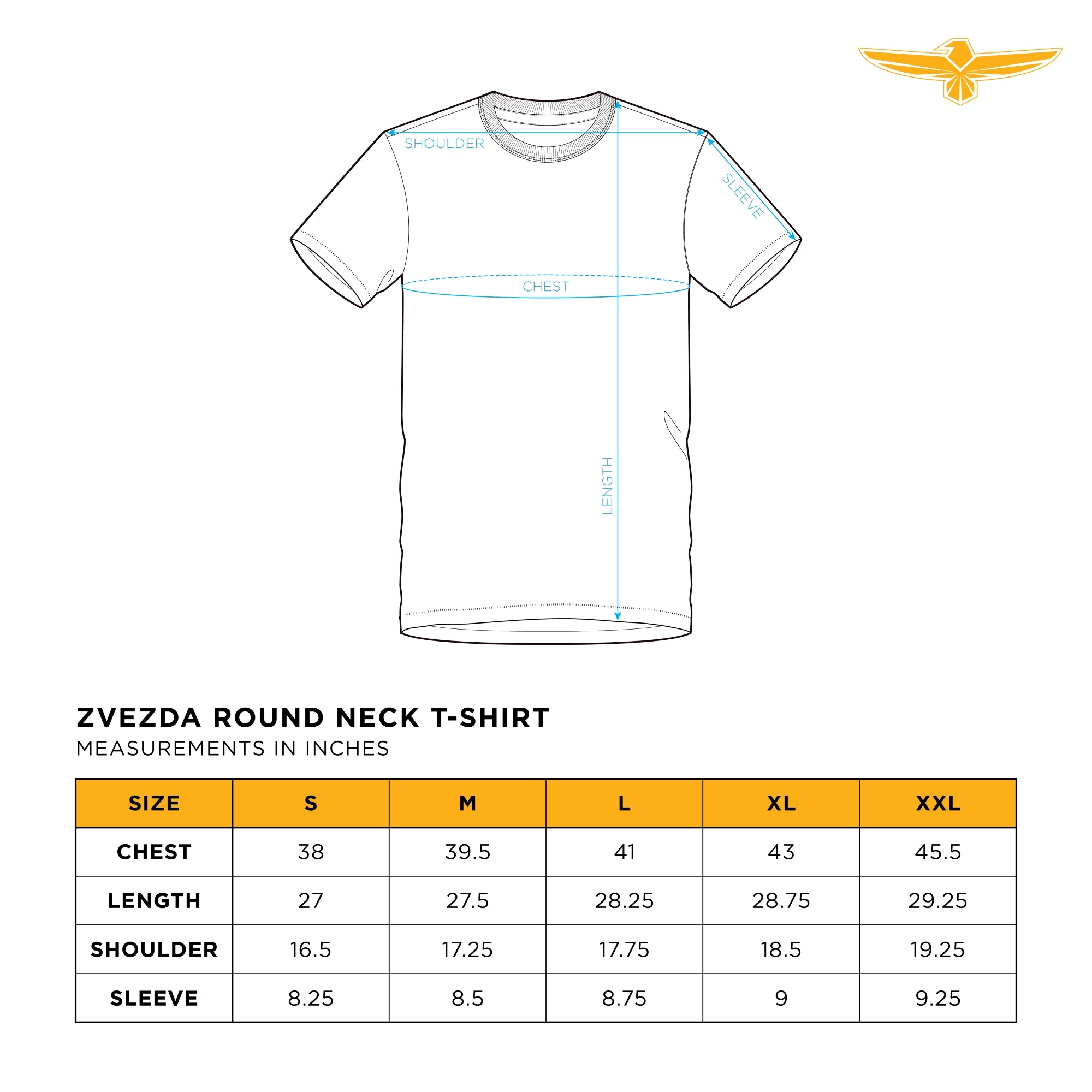 Round Neck Tshirt Size Chart Inch