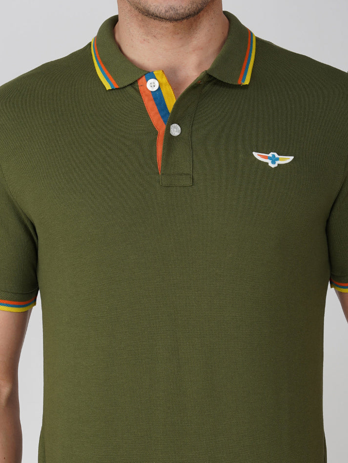 Olive Green Premium Pique Cotton Tipping Polo – Euro Fit (CPT 003)