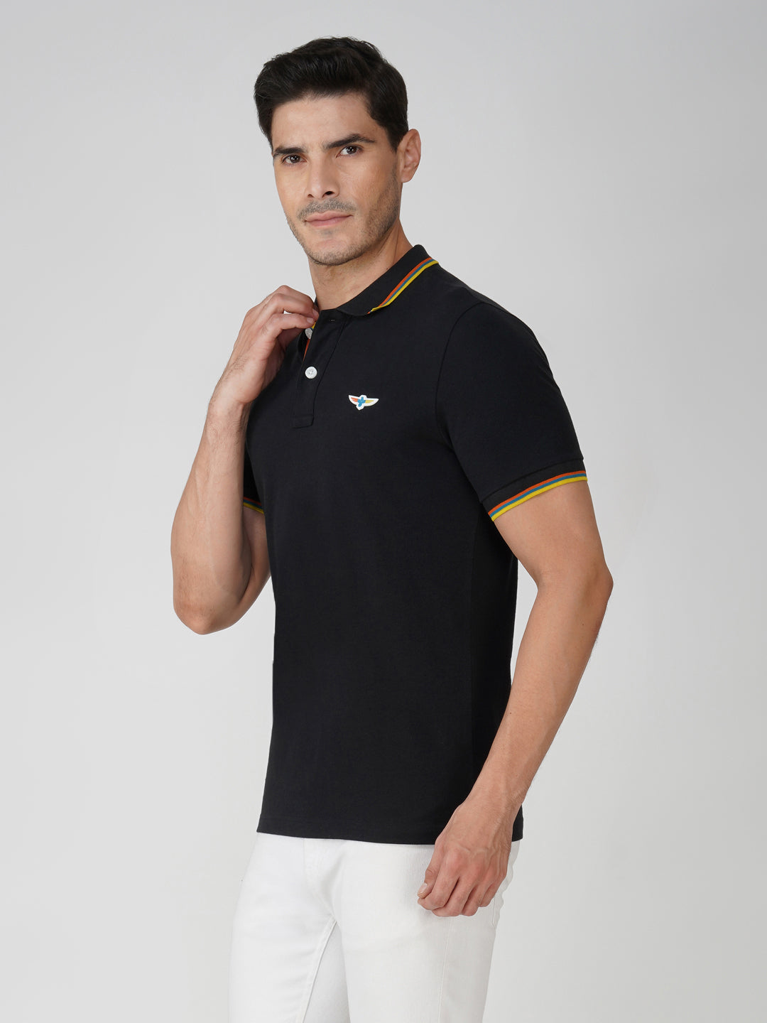 Black Premium Pique Cotton Tipping Polo – Euro Fit (CPT 005)