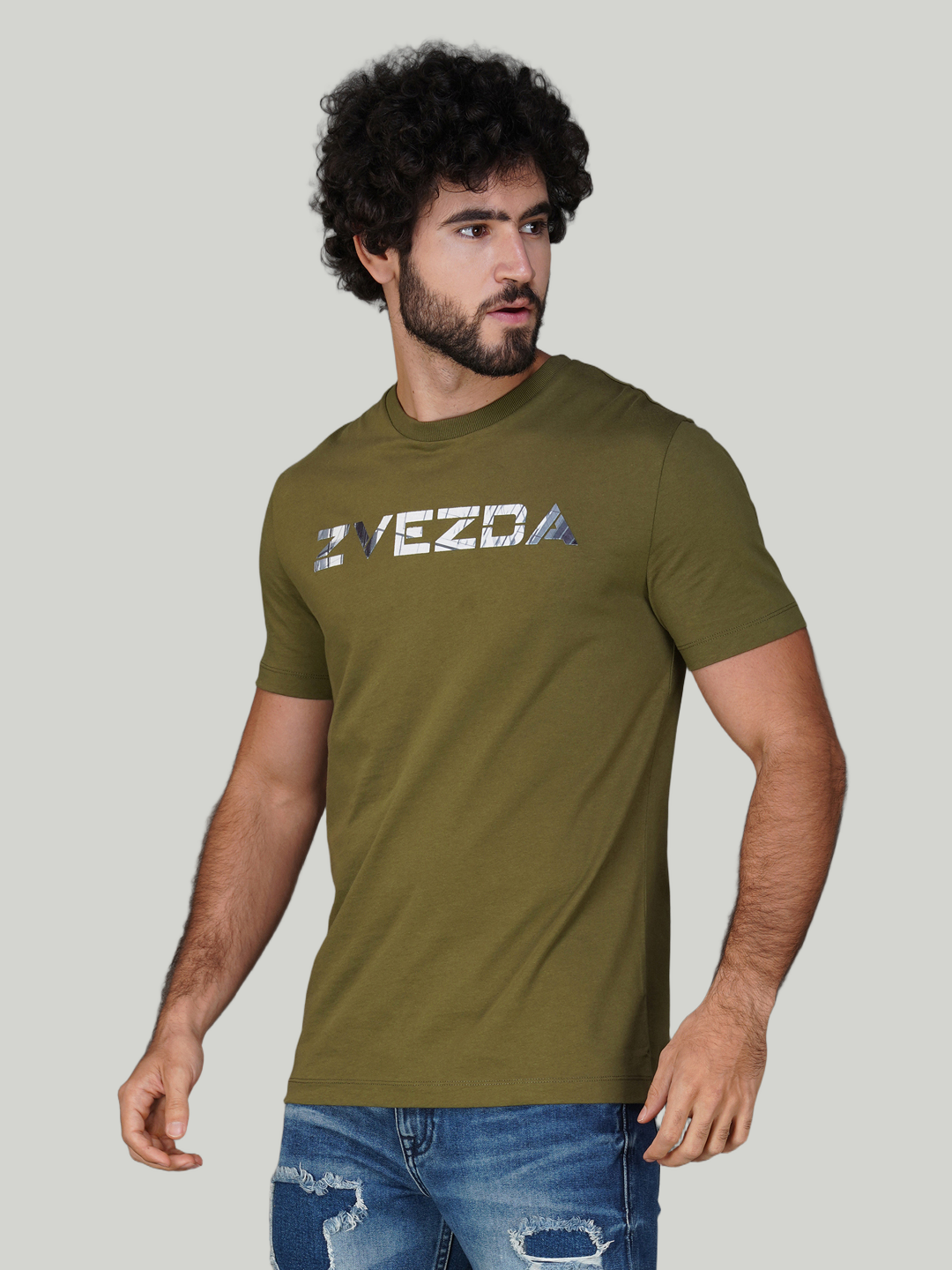 Army Green Cotton Jersey HD Print T-Shirt- Euro Fit (BRT-015C)