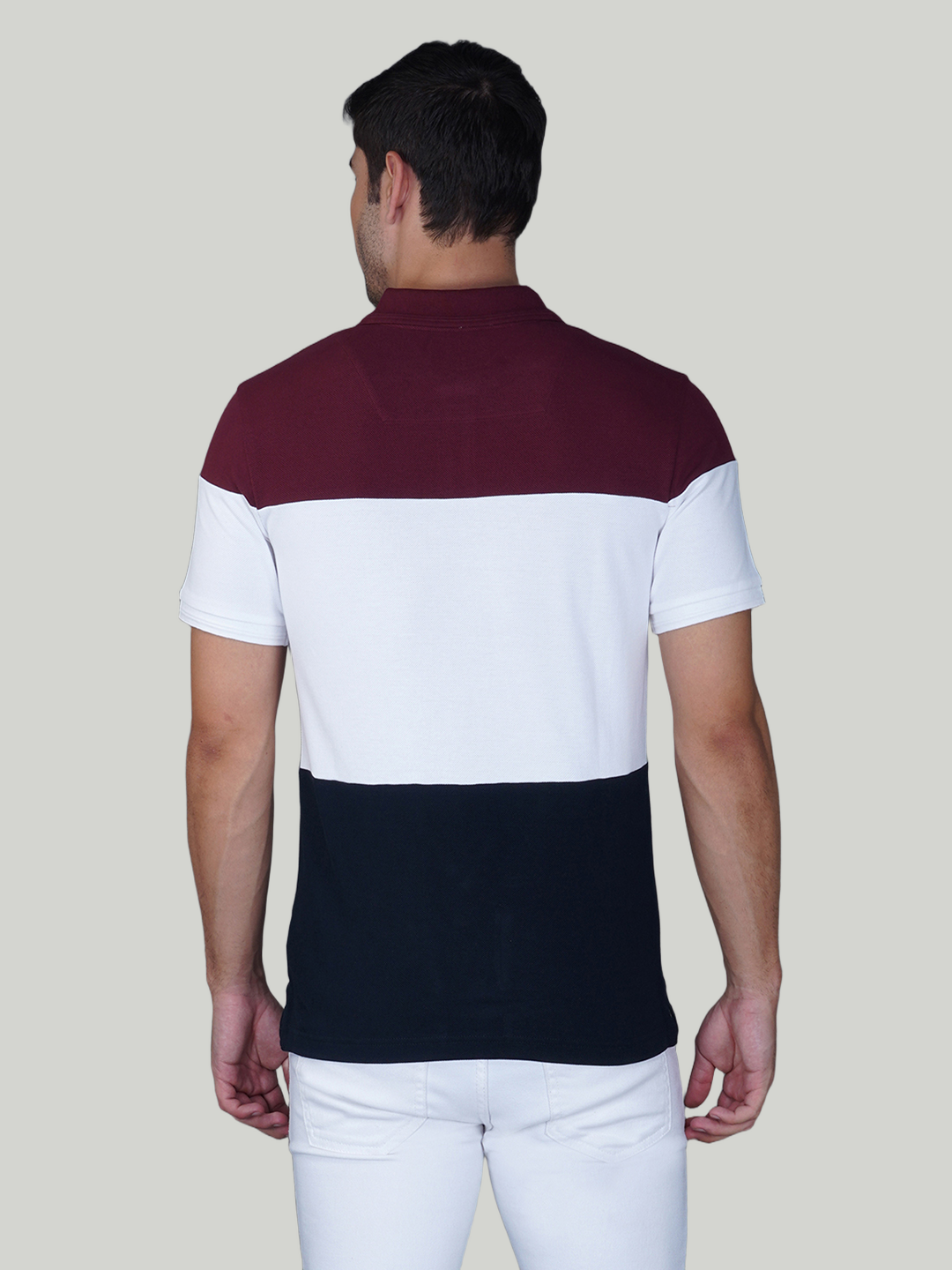 Burgundy, White & Navy Premium Cotton Piqué Color Block Polo – Euro Fit (CSP-01A)