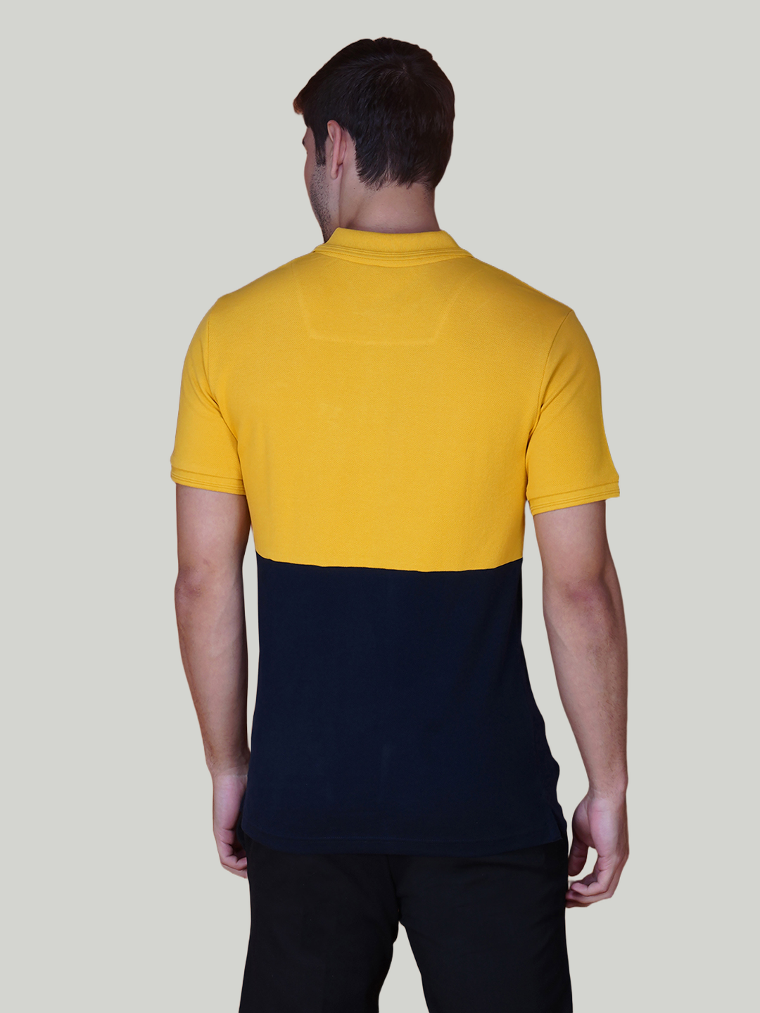 Yellow & Navy Premium Cotton Piqué Color Block Polo – Euro Fit (CSP-02A)