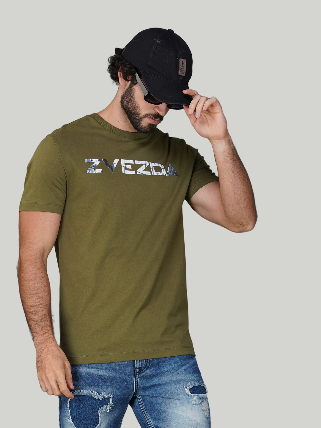 Army Green Cotton Jersey HD Print T-Shirt- Euro Fit (BRT-015C)