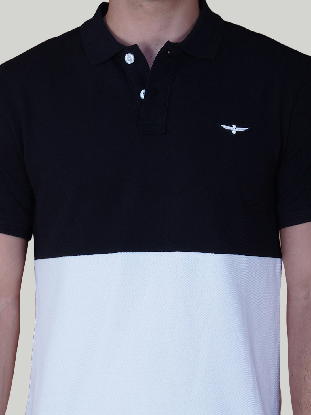 Black & White Premium Cotton Piqué Color Block Polo – Euro Fit (CSP-02B)