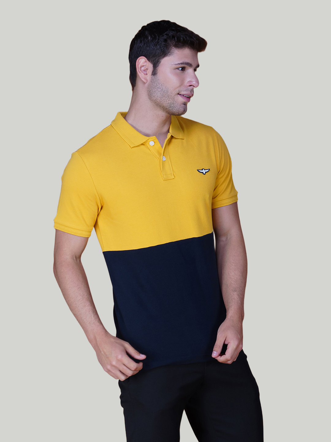 Yellow & Navy Premium Cotton Piqué Color Block Polo – Euro Fit (CSP-02A)