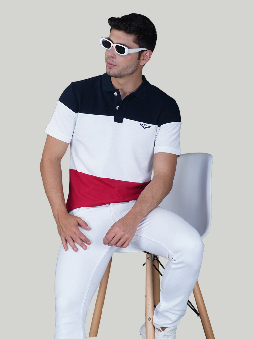 Navy, White & True Red Premium Cotton Piqué Color Block Polo – Euro Fit (CSP-01B)