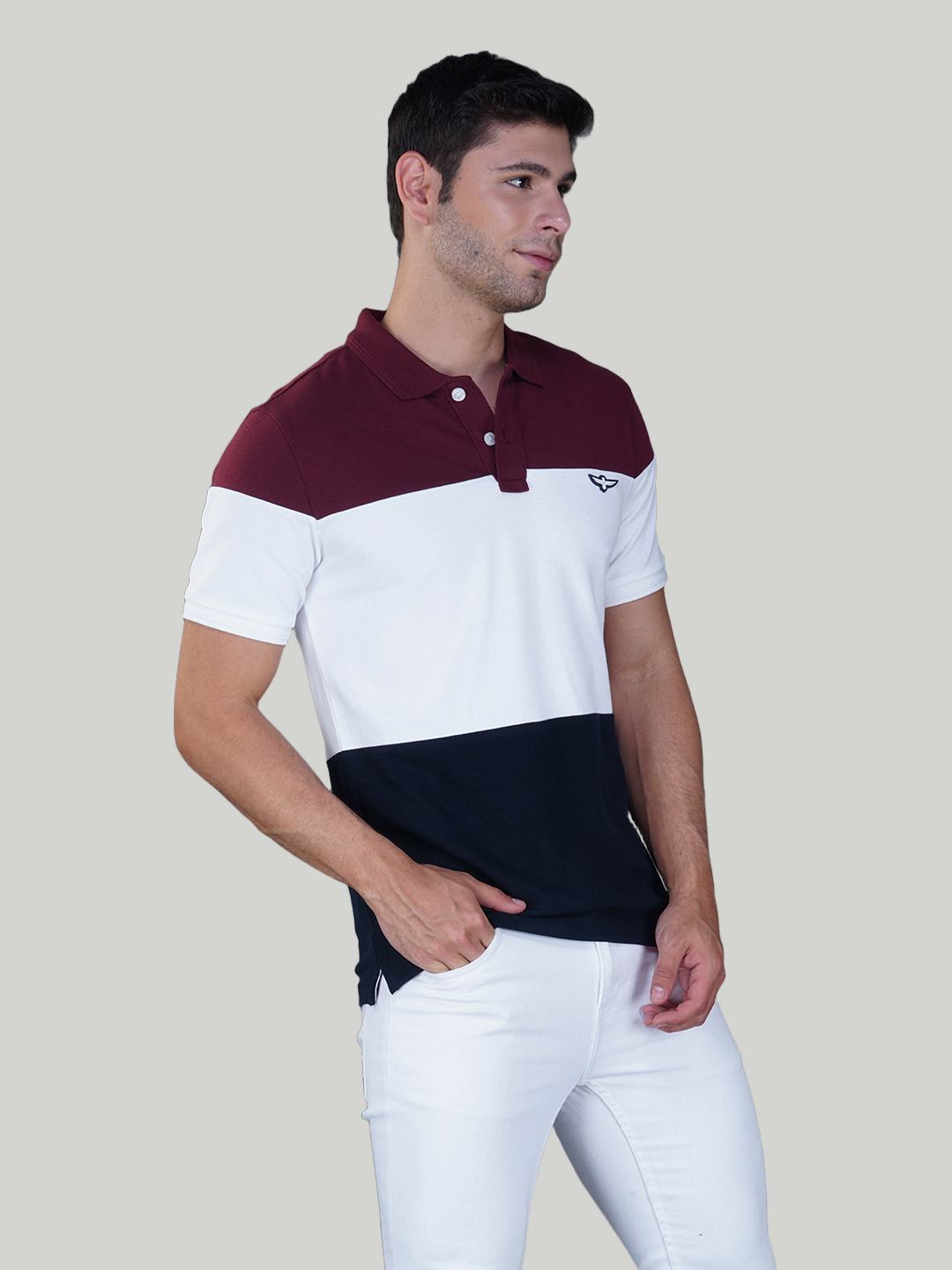 Burgundy, White & Navy Premium Cotton Piqué Color Block Polo – Euro Fit (CSP-01A)