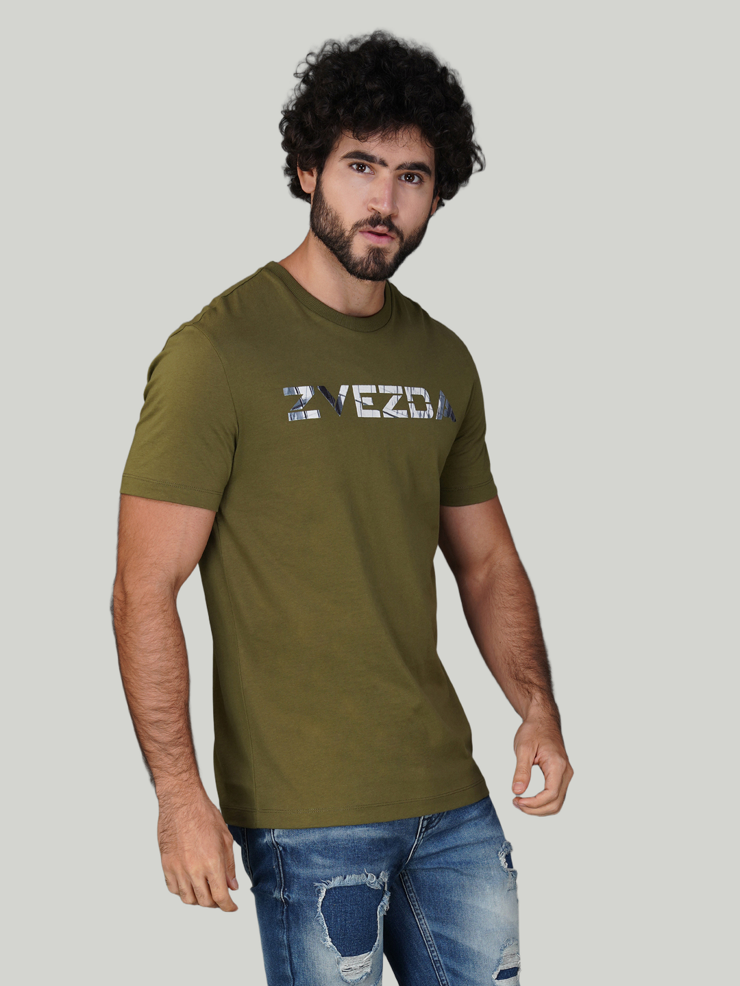 Army Green Cotton Jersey HD Print T-Shirt- Euro Fit (BRT-015C)
