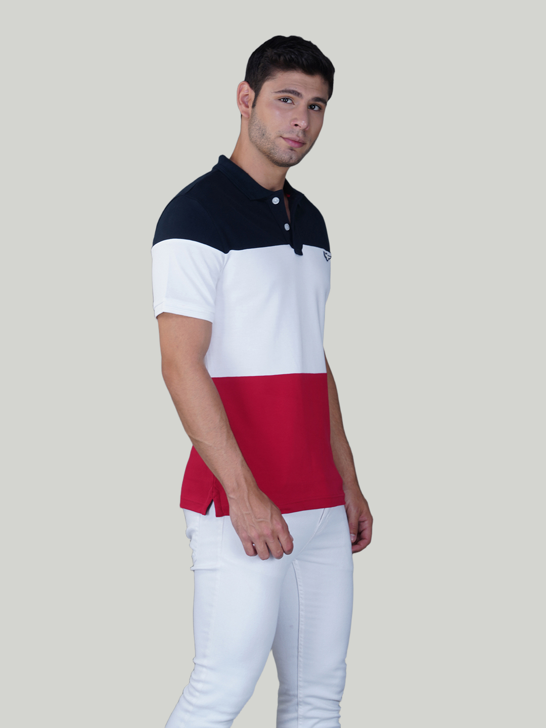 Navy, White & True Red Premium Cotton Piqué Color Block Polo – Euro Fit (CSP-01B)