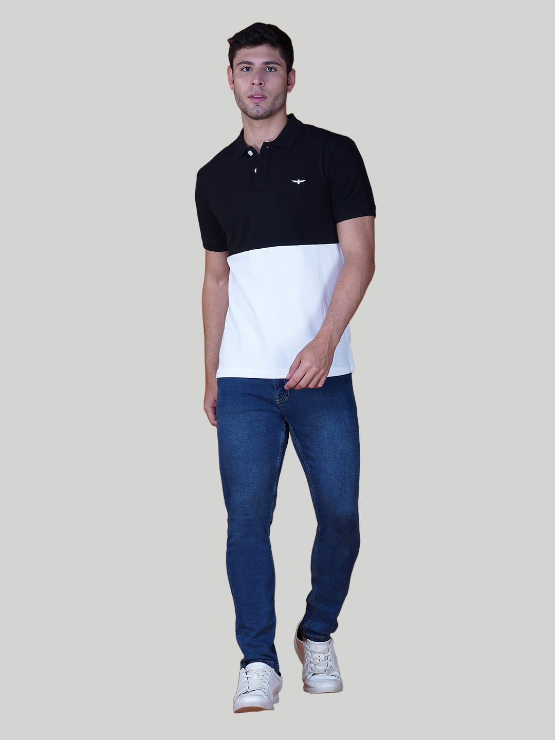 Black & White Premium Cotton Piqué Color Block Polo – Euro Fit (CSP-02B)