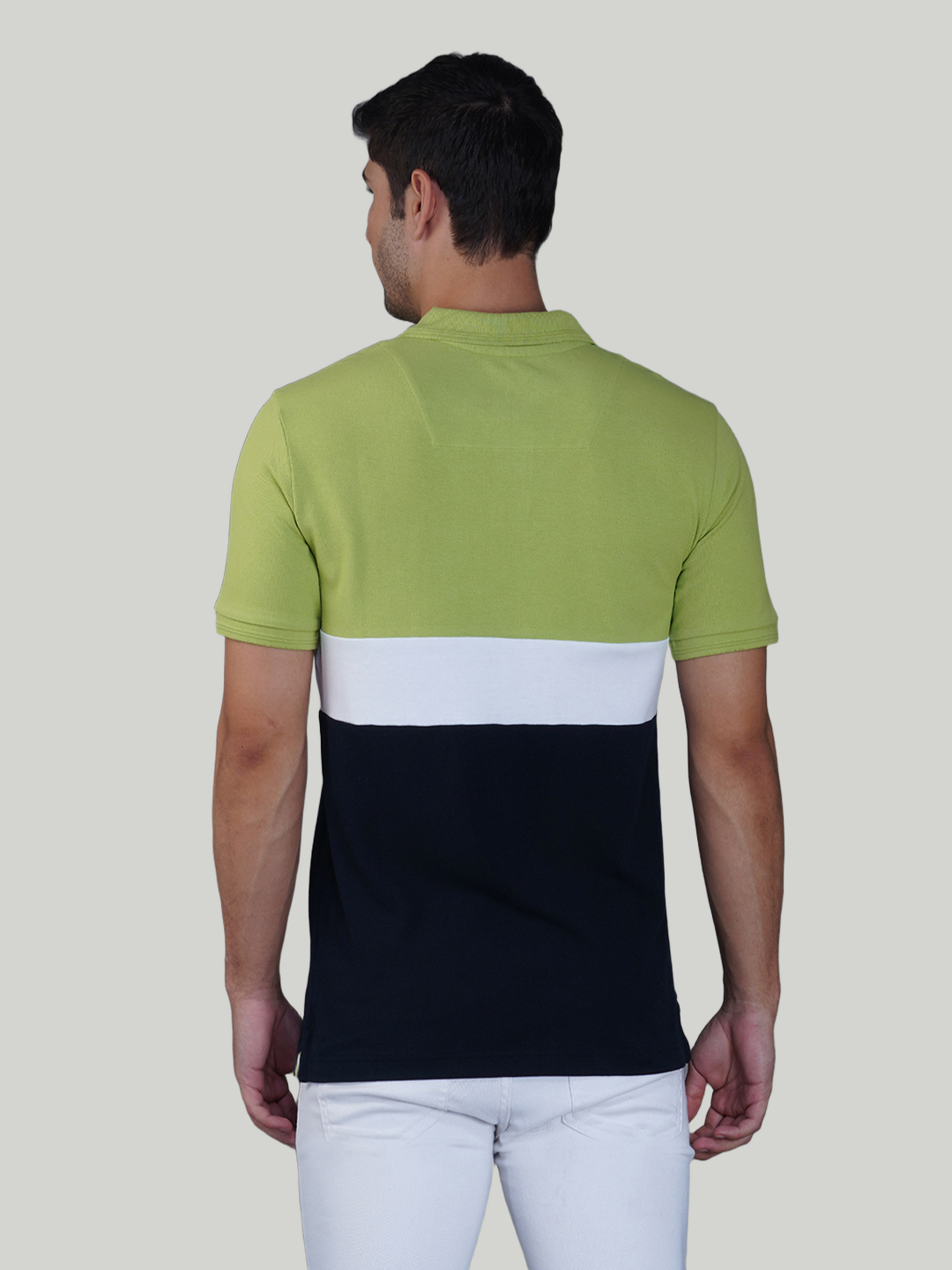Lime, White & Navy Premium Cotton Piqué Color Block Polo – Euro Fit (CSP-03B)