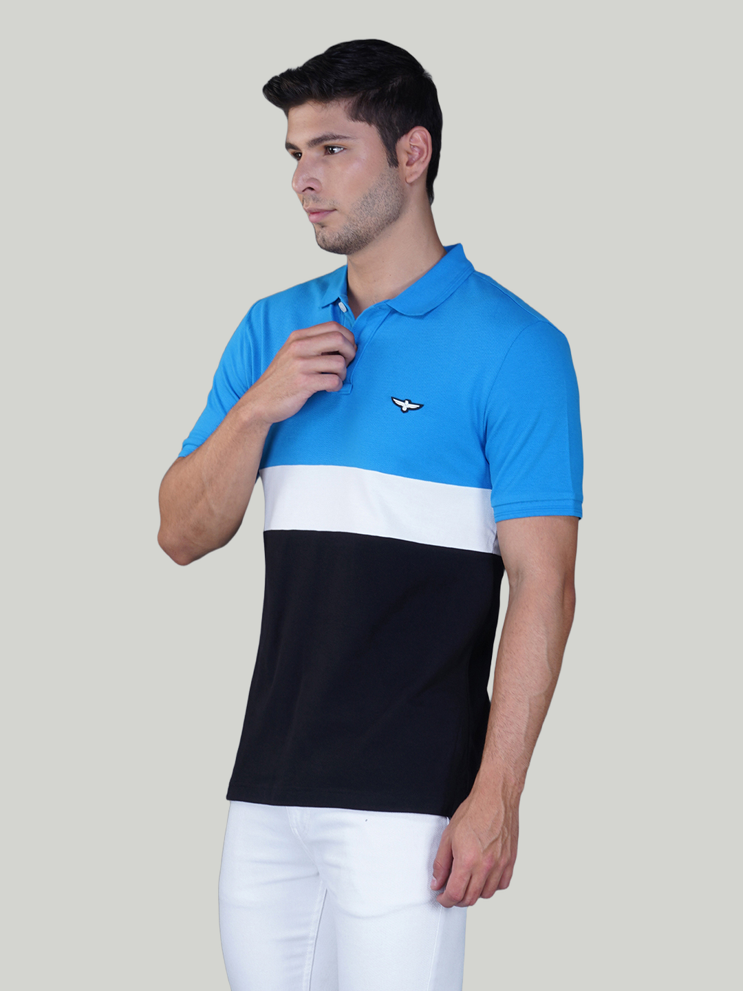 Classic Blue, White & Black Premium Cotton Piqué Color Block Polo – Euro Fit (CSP-03A)