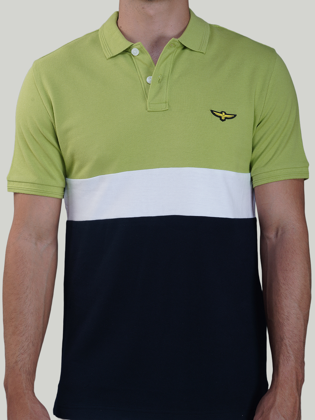 Lime, White & Navy Premium Cotton Piqué Color Block Polo – Euro Fit (CSP-03B)