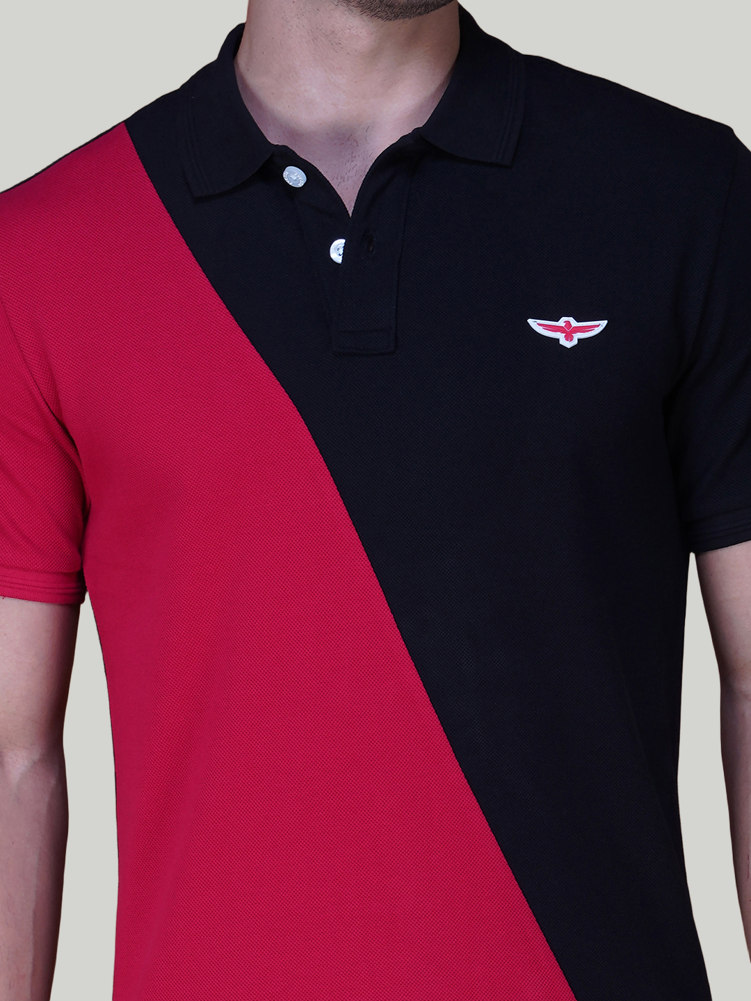 Black & True Red Premium Cotton Piqué Color Block Polo – Euro Fit (CSP-04B)