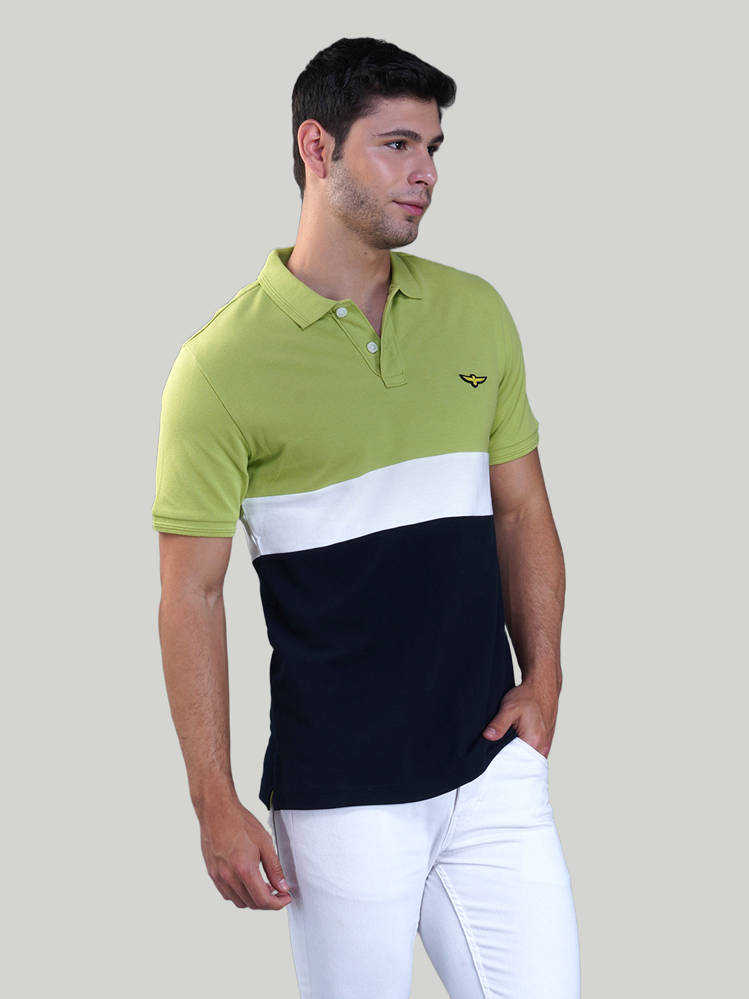 Lime, White & Navy Premium Cotton Piqué Color Block Polo – Euro Fit (CSP-03B)