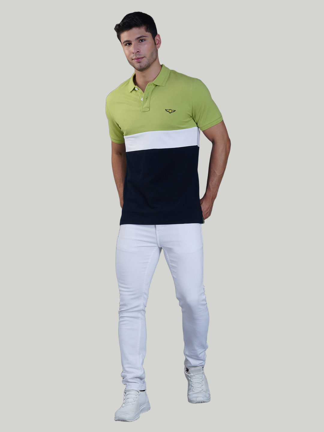 Lime, White & Navy Premium Cotton Piqué Color Block Polo – Euro Fit (CSP-03B)