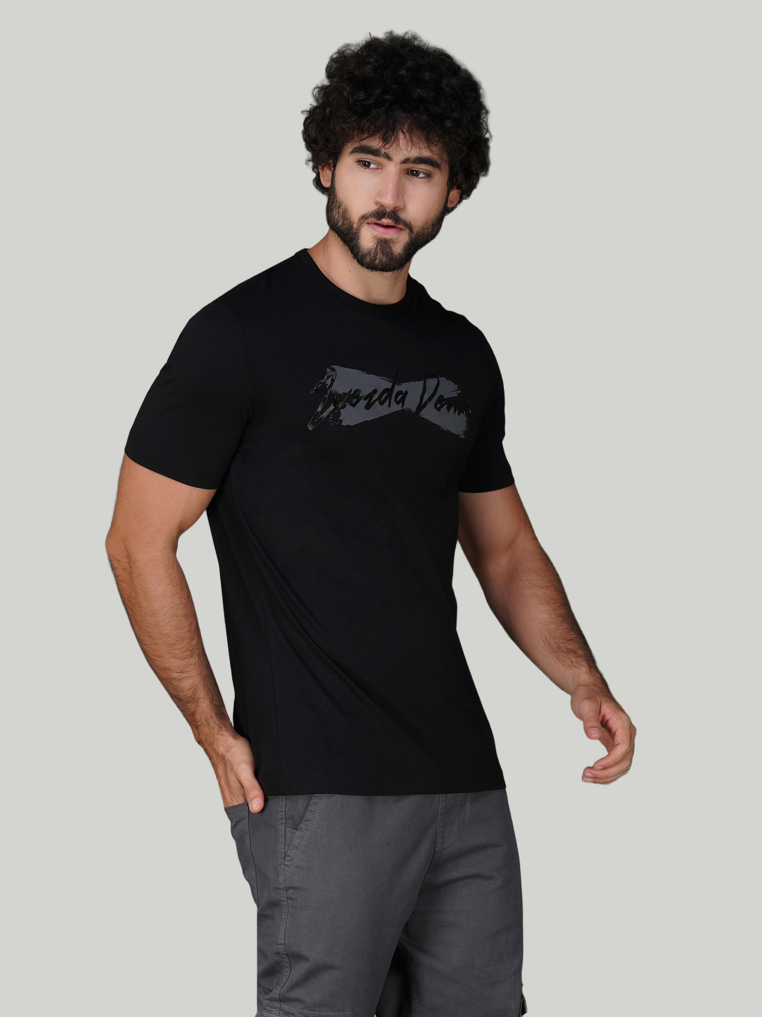 Black Cotton Jersey HD Print T-Shirt - Euro Fit (BRT-016B)